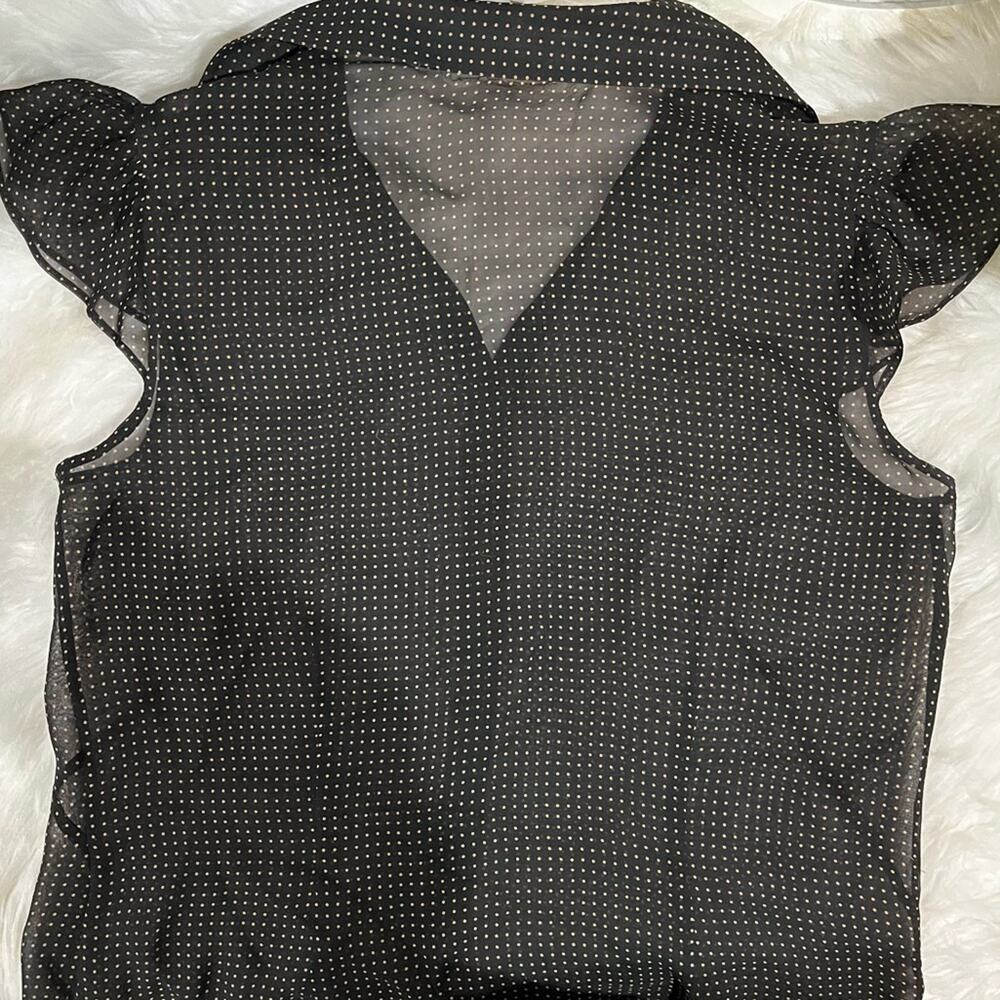 NEW Max Studio Silk Polka Dot Lace Trim Flutter Cap Sleeve Sheer Blouse S NWOT - Picture 11 of 16